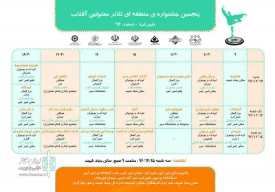 از سوی دبیرخانه جشنواره تئاتر معلولین

جدول جدول اجرایی نمایش های پنجمین جشنواره تئاتر منطقه‌ای معلولین «آفتاب»  در شهرکرد منتشر شد
